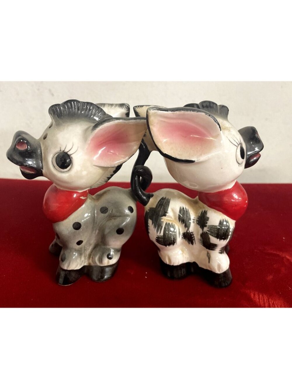 50s Entwined Donkeys salt and pepper shakers 4” Tall